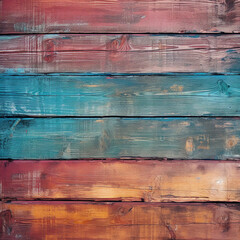 Colorful wooden planks, textured background, red and teal in the style of various artists