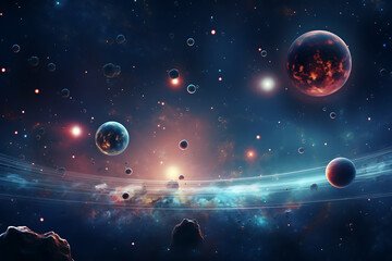 Fantasy space background with planets, stars and nebula. 3D rendering - obrazy, fototapety, plakaty
