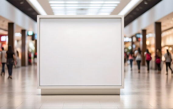 A white billboard in a shopping mall, Billboard mockup concept, Place for text or image, Advertising