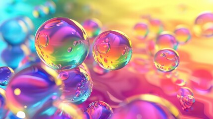 Colorful floating bubbles on vibrant background