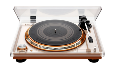 Ethereal Elegance: Vintage Record Player in Transparent Case. On White or PNG Transparent Background.