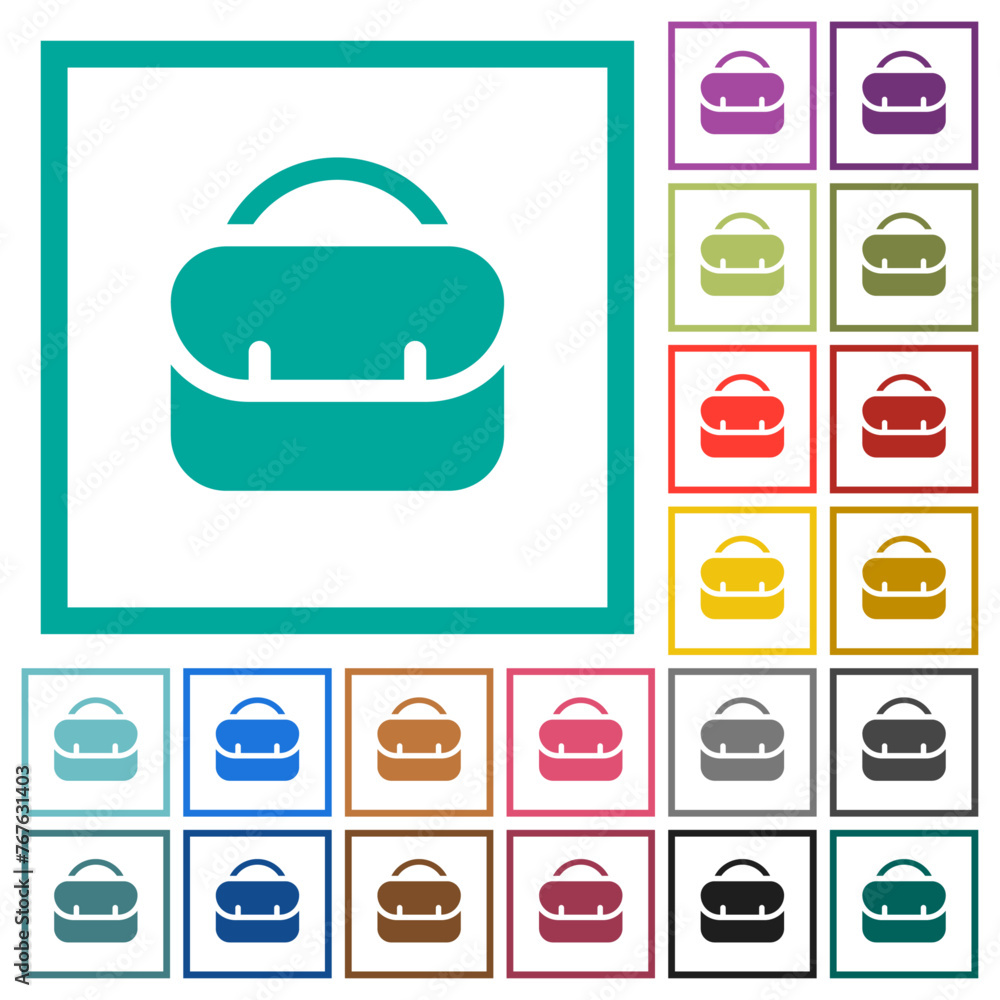 Poster rounded briefcase flat color icons with quadrant frames