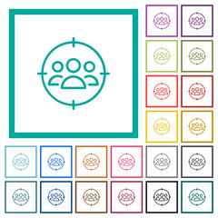 Target audience outline flat color icons with quadrant frames