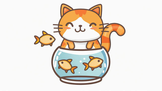Adorable cat, fish and illustration for sweetness. Cute depictions of cats and fish, adding charm and warmth to dcor. Enhance spaces with sweet illustrations.