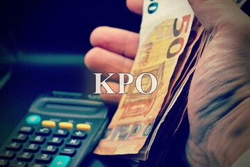 Inscription KPO which is Krajowy Plan Odbudowy next to Euro Money. New EU program for Poland