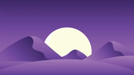 Foto op Canvas desert landscape at night with full moon, vector flat design illustration © F.rywhere