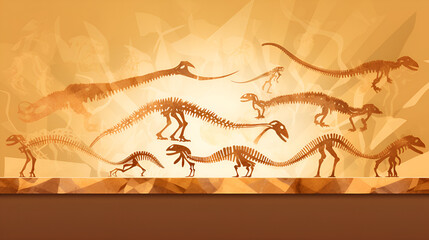 Dinosaurs fossil skeleton Isolated Icons Set
