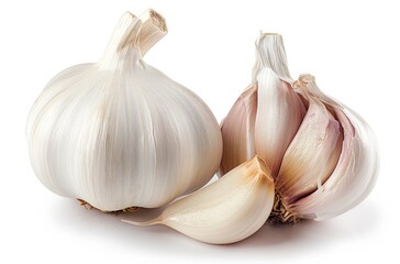 Obraz premium Two garlic cloves are shown, one of which is cut in half