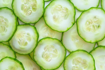A close up of cucumber slices