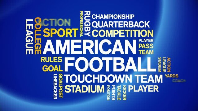 American Football animated word cloud;text design animation tag kinetic typography seamless loop.