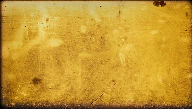 Artistic vintage photo with film grain, dust and scratches – yellow rusty metal plate for background textures