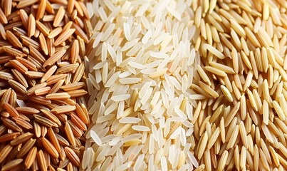 Three different types of rice are shown in a pile - obrazy, fototapety, plakaty