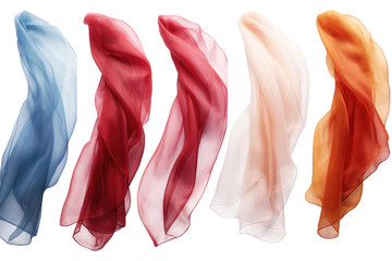 The Vibrant Quartet: A Symphony of Four Colorful Scarves. On White or PNG Transparent Background.