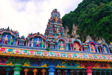 Batu Caves, Kuala Lumpur, July 21, 2023: New view with colourful staircase at Murugan Temple Batu Caves has become a new tourist attraction in Malaysia