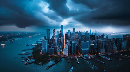 New York , USA in stormy day. - obrazy, fototapety, plakaty
