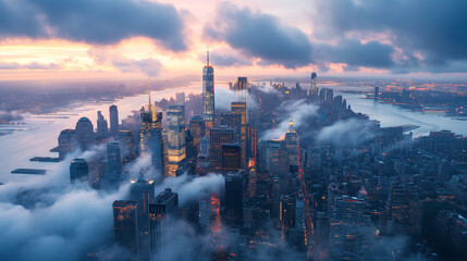 New York , USA in stormy day.