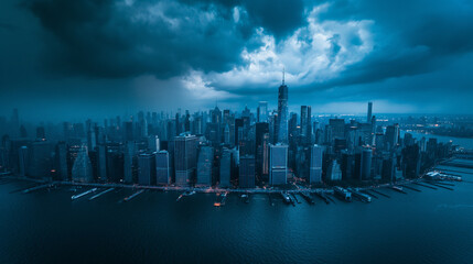 New York , USA in stormy day.