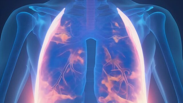 A crosssectional view of the respiratory system highlighting the role of the diaphragm and how it aids in breathing.