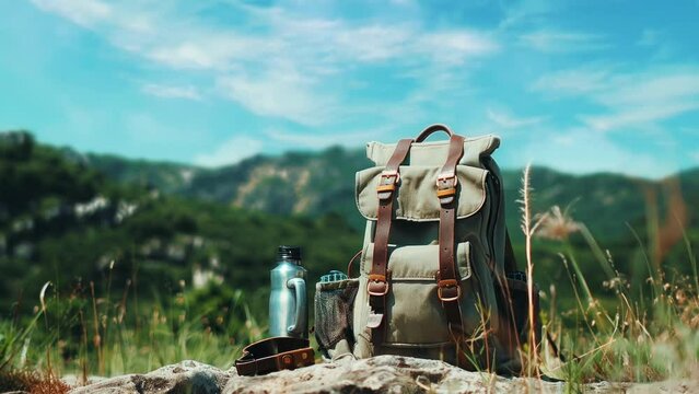 Backpack adventure awaits with breathtaking hill views and an orphanage silhouette
