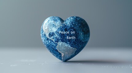 A minimalist design featuring a heart-shaped Earth with "Peace on Earth" written around it, set against a clean, light background, conveying a message of global unity. Generative AI
