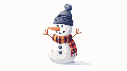 Cute Snowman with hat and scarf isolated on white background