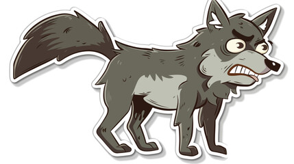 Distressed sticker of a cartoon annoyed wolf Flat vector