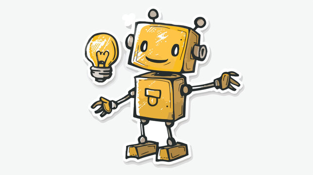 Distressed sticker of a happy carton robot with light