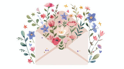 Flowers in the envelope Illustration. Mothers day women