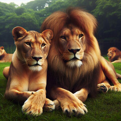 ライオンのカップル
 - obrazy, fototapety, plakaty