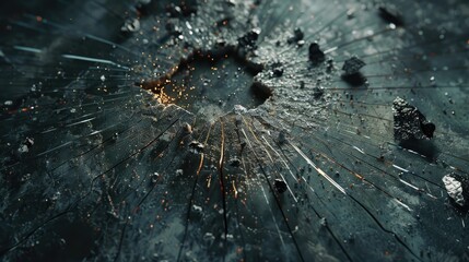 A conceptual shot of a shattered mirror, with the cracks radiating outward, symbolizing the aftermath of an accident, - obrazy, fototapety, plakaty