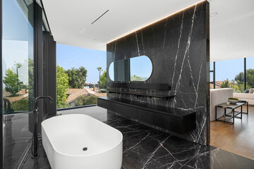 Interior shot of a bathroom of a modern house in Los Angeles