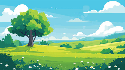 Green field tree and blue sky. Great background web background