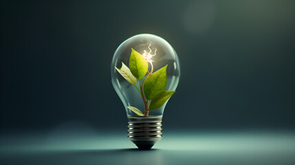 A green tree seed rows in a light bulb eco and technology concept