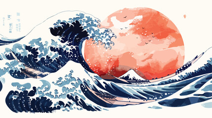Illustration of a wave stylized like Japanese watercolor