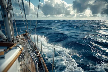 Fotobehang Sailing, highlighting the harmony between the sailboat and the vast ocean. © Nattadesh