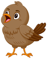 Cute Brown Bird Cartoon Singing Vector Illustration. Animal Education Icon Concept