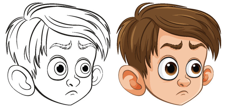 Two cartoon boys showing different emotions.