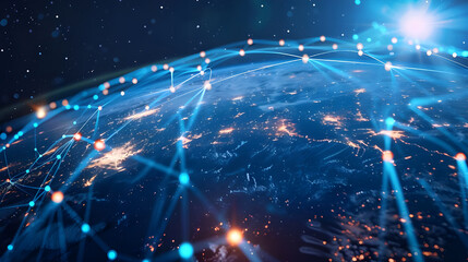 Obraz premium The digital world globe refers to the concept of global connectivity, high-speed data transfer, cyber technology, information exchange, and international communication 