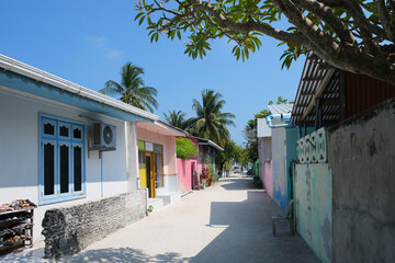 Beautiful local village at Mathiveri island. Mathiveri is one of the westernmost islands in the Maldives.