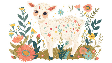 Lamb With Flowers Flat vector