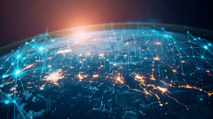 Obraz premium The digital world globe refers to the concept of global connectivity, high-speed data transfer, cyber technology, information exchange, and international communication 