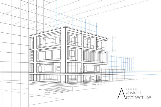 3D illustration abstract  building out-line drawing of imagination architecture building construction design.