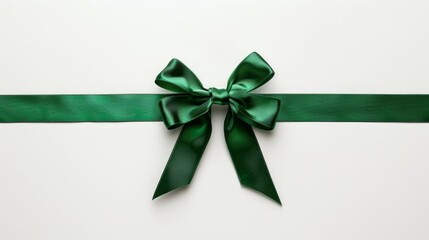 Green gift bow on white background. Gift wrapping ribbon