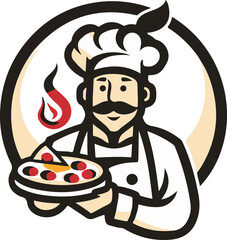 vector chef with pizza for logo
