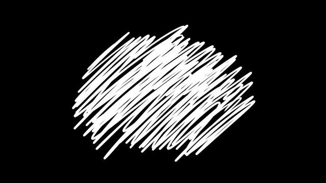 手書きの斜めの落書き・なぐり書き・スクラッチのイメージの線のコマ送りアニメーション　モザイクなど　10秒・ループ　黒背景　白黒・アルファチャンネル