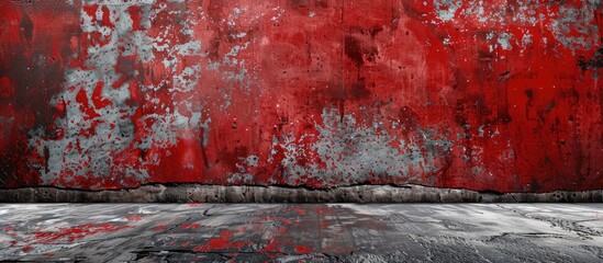 Aged concrete wall with a red backdrop