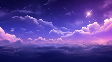 Deurstickers Purple gradient mystical moonlight sky with clouds and stars phone background wallpaper © Sonya