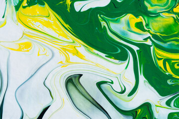 Green white black fluid art. Abstract acrylic painting background. Modern marble texture. The concept of natural texture, creative wave. Fashion art, mockup for booklets, covers, notebooks, banners - 767648017