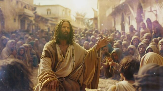 Jesus spoke to people on the . seamless looping time-lapse virtual video Animation Background.