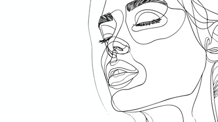 Woman abstract face one line drawing. Hand drawn outline